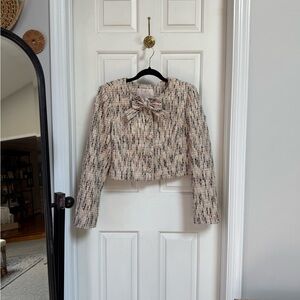 GalMeetsGlam Paige Chic Tweed Cropped Jacket with Bow